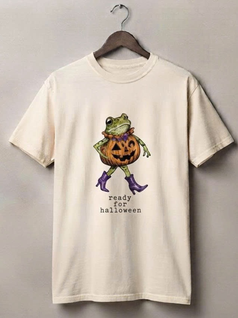 Halloween Frog Pumpkin Costume Tee - Cream with Purple Boots